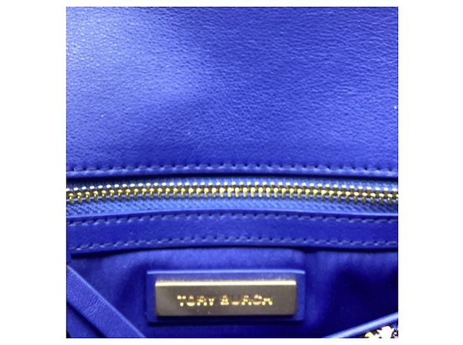 Borsa a tracolla Tory Burch Fleming Printed Box in pelle blu - vista 6