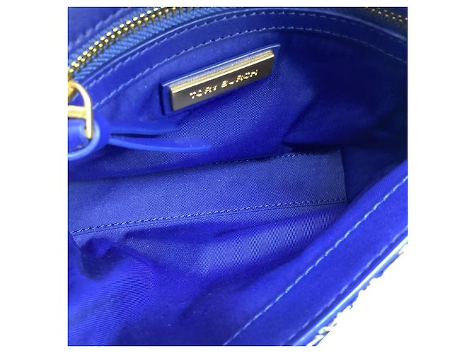 Borsa a tracolla Tory Burch Fleming Printed Box in pelle blu - vista 9
