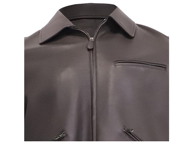 Loro Piana Gail Zip-Up Jacket in Dark Brown Calf Leather Red - view 2
