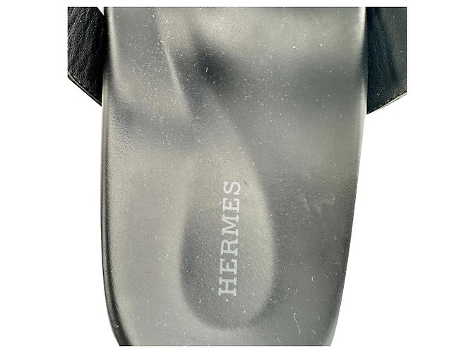 Sandali Hermès Chypre in tela e pelle bianco e nero - vista 9