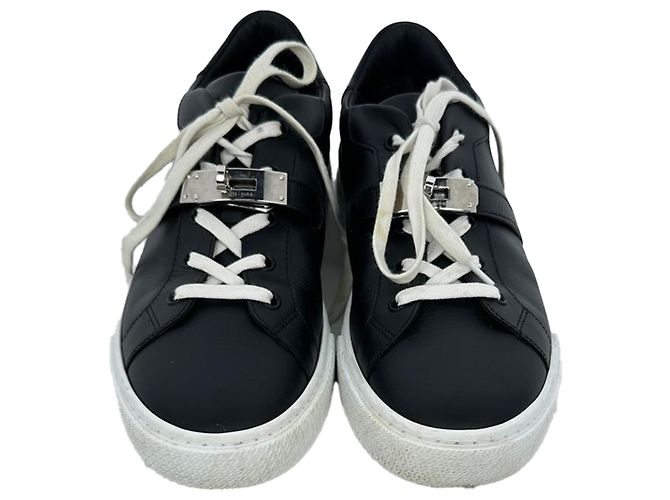 Sneaker basse Day Hermès in pelle di vitello nera Nero - vista 11