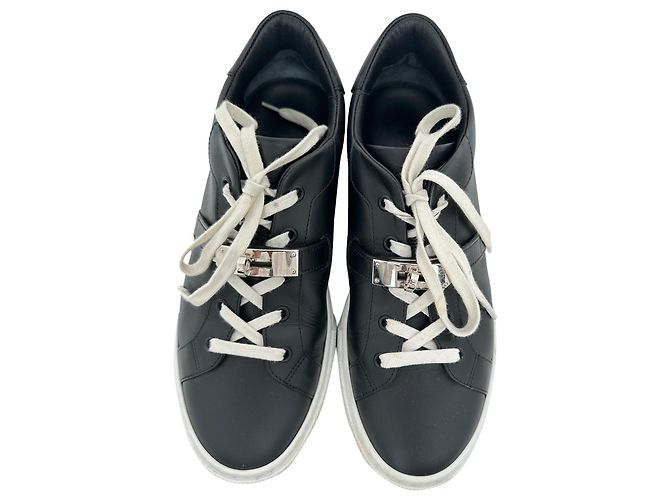 Sneaker basse Day Hermès in pelle di vitello nera Nero - vista 4