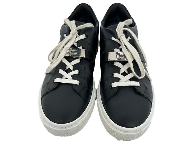 Sneaker basse Day Hermès in pelle di vitello nera Nero - vista 5