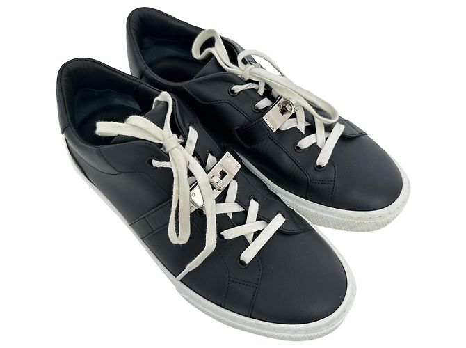 Sneaker basse Day Hermès in pelle di vitello nera Nero - vista 6
