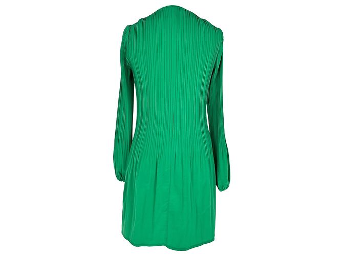 Maje Plisseierter Mini-Kleid mit langen Ärmeln aus grünem Polyester - Ansicht 3