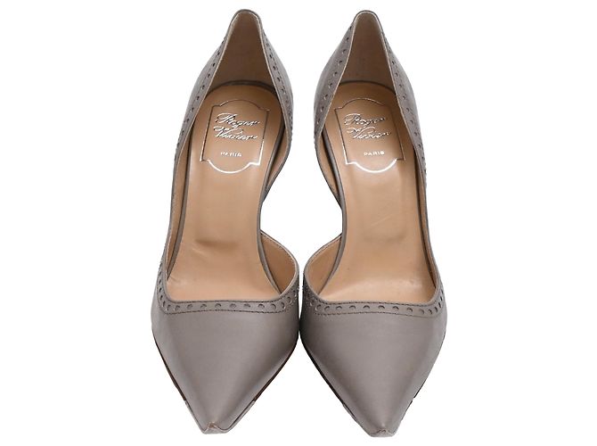 Décolleté a punta stile Brogue D'Orsay Roger Vivier in pelle grigia Grigio - vista 2