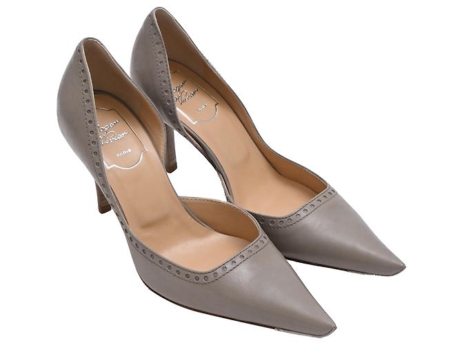 Décolleté a punta stile Brogue D'Orsay Roger Vivier in pelle grigia Grigio - vista 4