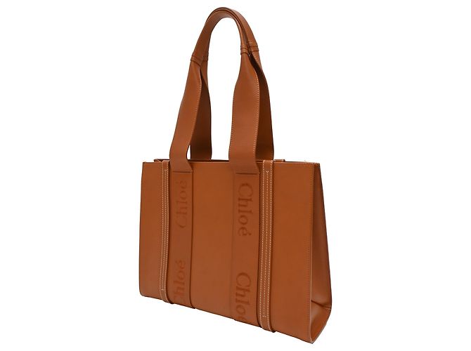 Borsa Tote Chloé Medium Woody in pelle di vitello marrone Rosso - vista 3