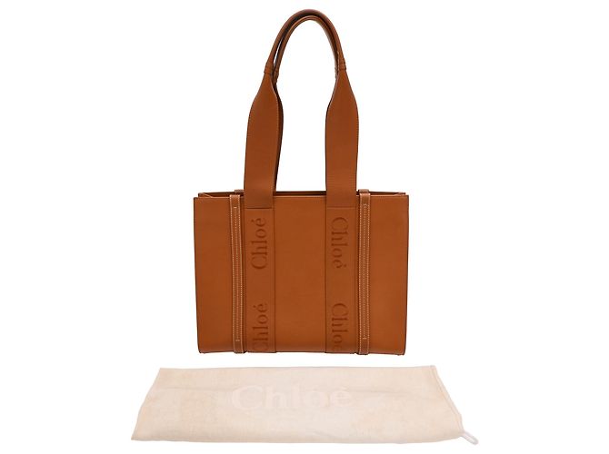 Borsa Tote Chloé Medium Woody in pelle di vitello marrone Rosso - vista 35