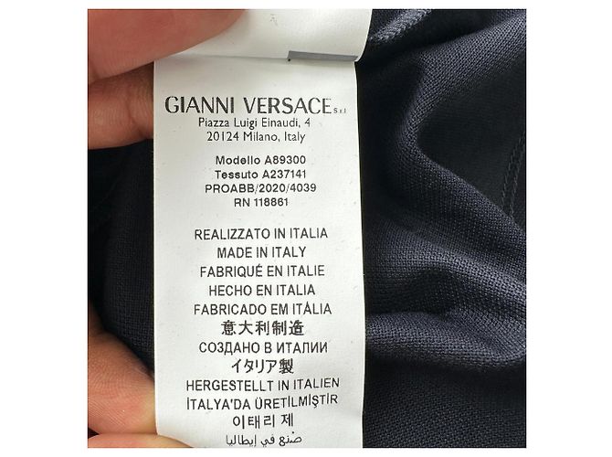 Polo Versace in cotone blu navy con ricamo Medusa - vista 13