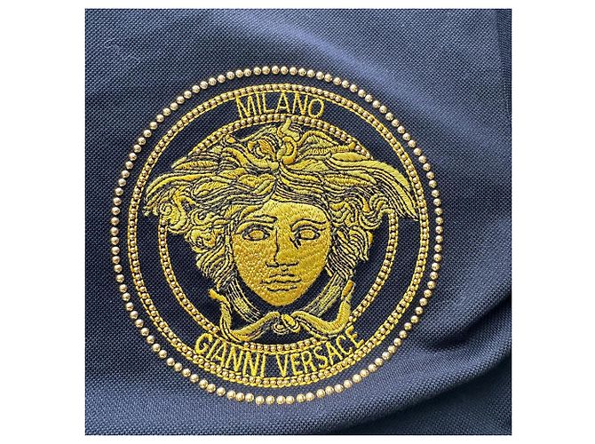 Polo Versace in cotone blu navy con ricamo Medusa - vista 4