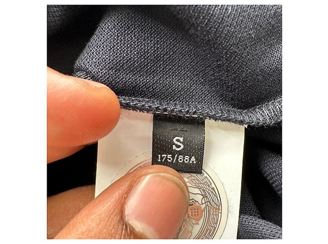 Polo Versace in cotone blu navy con ricamo Medusa - vista 8