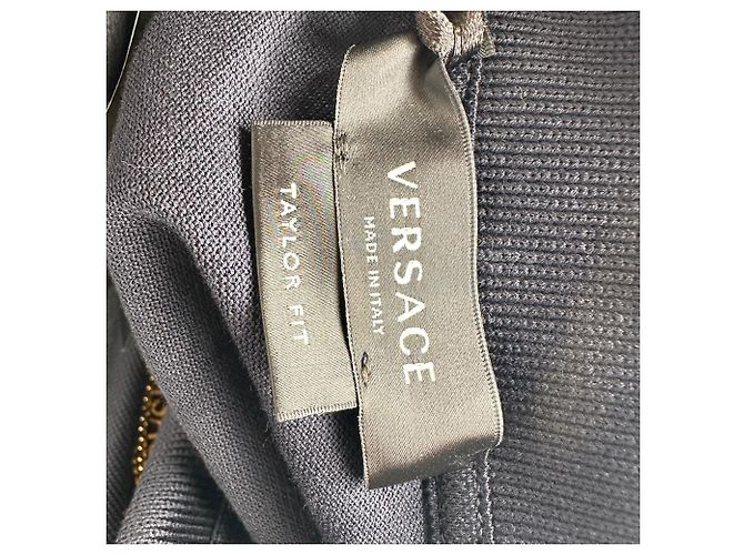 Polo Versace in cotone blu navy con ricamo Medusa - vista 9