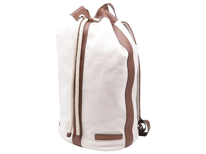 Brunello Cucinelli Drawstring Backpack in Beige Canvas - view 2