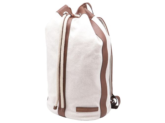 Brunello Cucinelli Drawstring Backpack in Beige Canvas - view 3