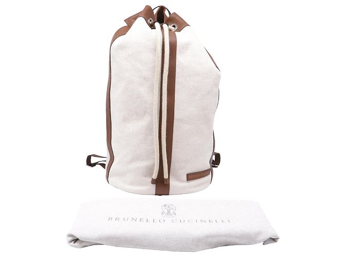 Brunello Cucinelli Drawstring Backpack in Beige Canvas - view 6