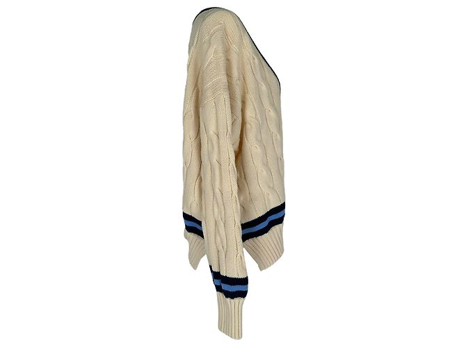 Polo Ralph Lauren Cricket-Pullover mit Zopfstrick aus cremefarbener Baumwolle Weiß Roh - Ansicht 2