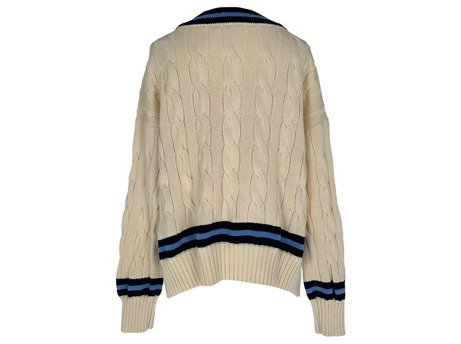Polo Ralph Lauren Cricket-Pullover mit Zopfstrick aus cremefarbener Baumwolle Weiß Roh - Ansicht 3