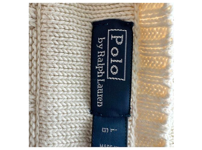 Polo Ralph Lauren Cricket-Pullover mit Zopfstrick aus cremefarbener Baumwolle Weiß Roh - Ansicht 4