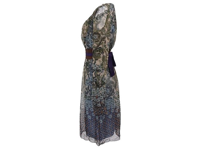 Abito midi con stampa floreale e scollo a V Alberta Ferretti in seta multicolore - vista 2
