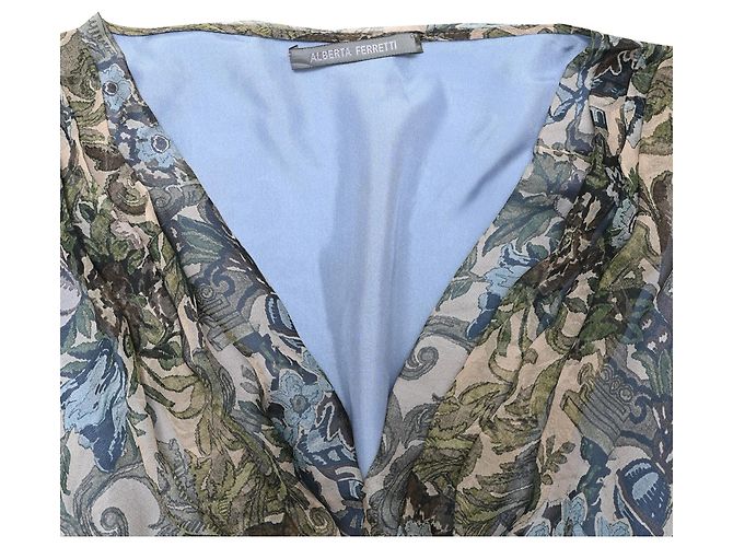 Abito midi con stampa floreale e scollo a V Alberta Ferretti in seta multicolore - vista 4