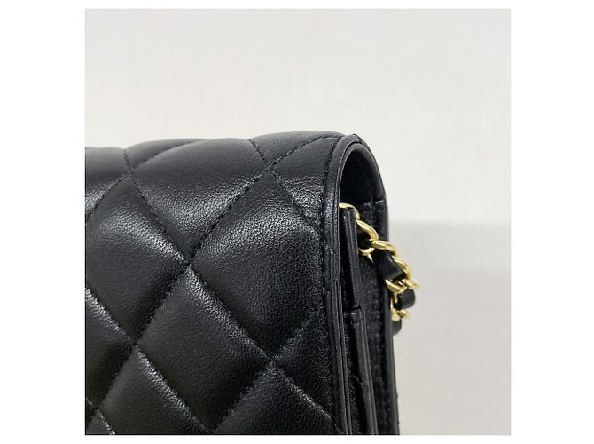 Portafoglio a spalla con catena Chanel Matelassé in pelle d'agnello nera Nero - vista 7