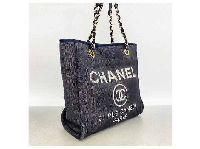 Chanel Deauville Shopper mit Kette Marineblau - Ansicht 2
