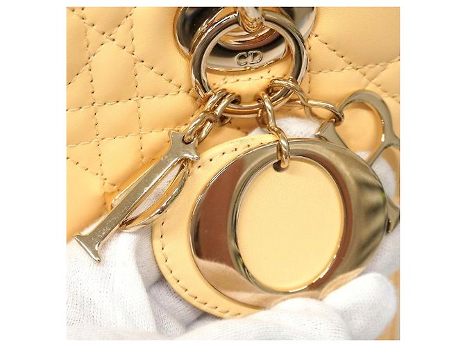 Borsa a mano Christian Dior Cannage Lady in pelle Giallo - vista 10