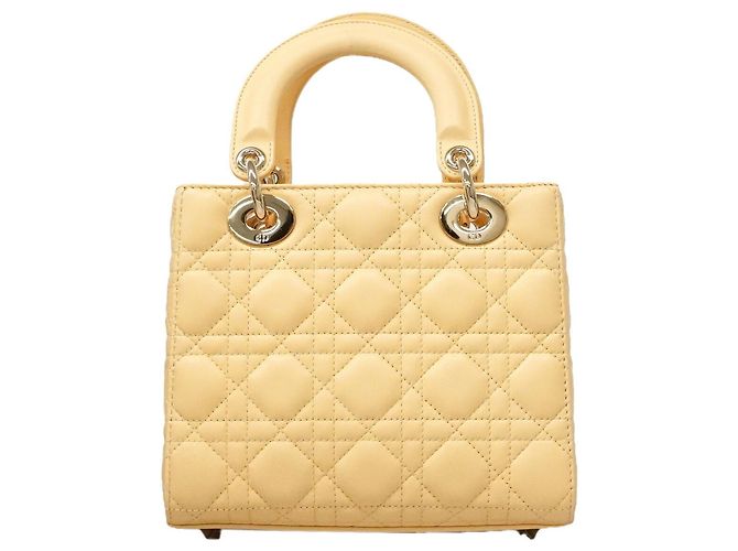 Borsa a mano Christian Dior Cannage Lady in pelle Giallo - vista 12