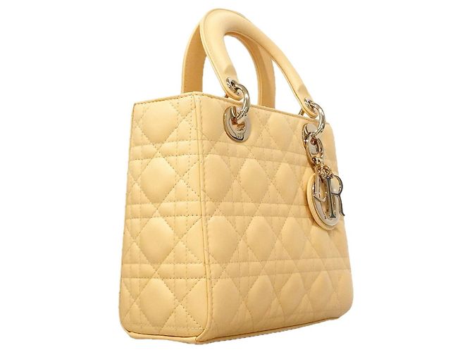Borsa a mano Christian Dior Cannage Lady in pelle Giallo - vista 2