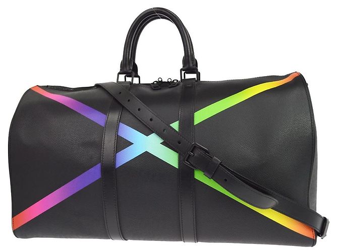 Louis Vuitton Keepall Bandouliere Rainbow Taiga Leather 50 Nero - vista 2