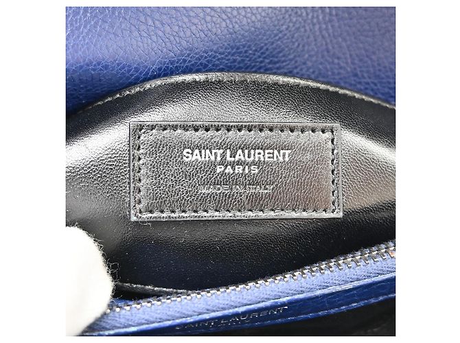 Autre Marque Saint Laurent Classic Monogram College Matelasse Chevron Leather Mini Blu - vista 4