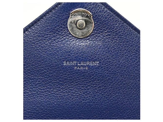 Autre Marque Saint Laurent Classic Monogram College Matelasse Chevron Leather Mini Blu - vista 7