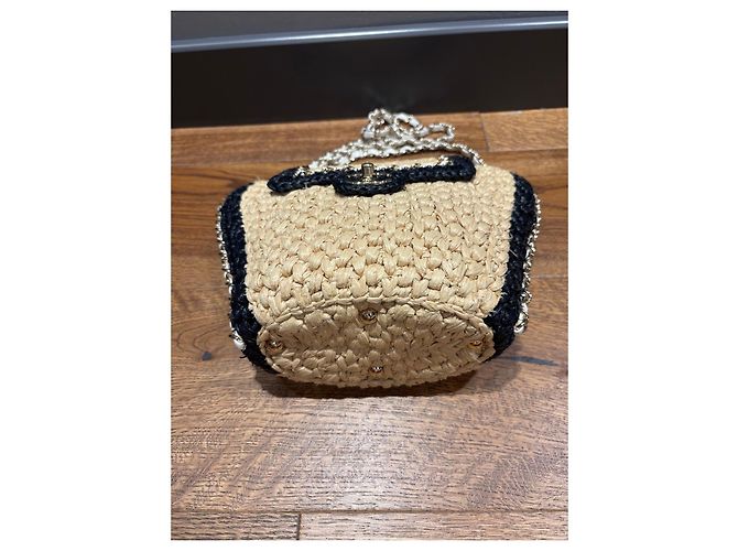 Chanel Flap Bag aus Weide Schwarz Beige - Ansicht 10
