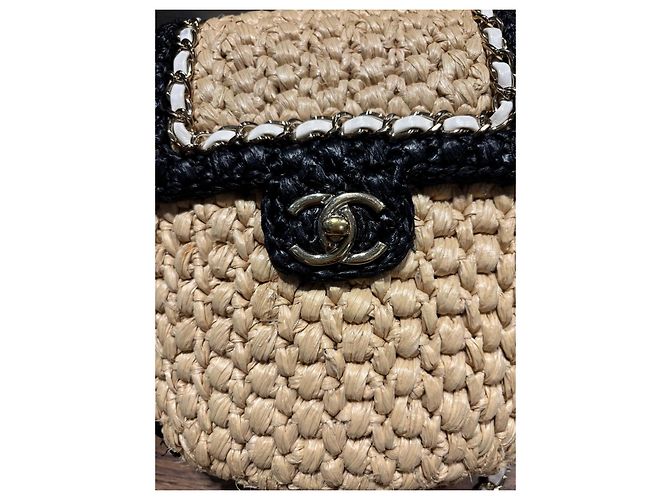 Chanel Flap Bag aus Weide Schwarz Beige - Ansicht 11