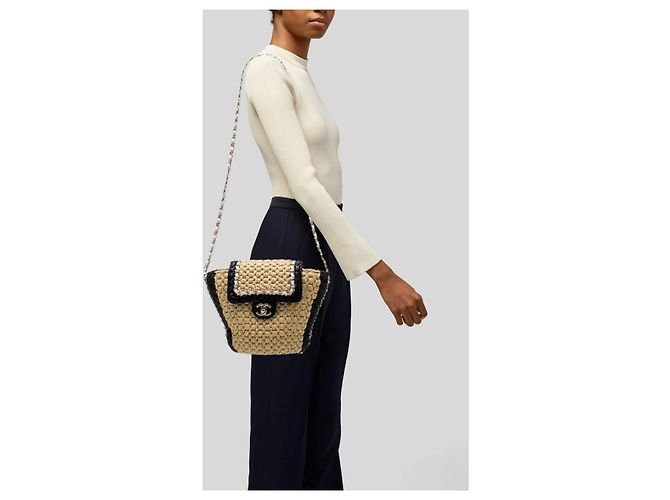 Chanel Flap Bag aus Weide Schwarz Beige - Ansicht 12