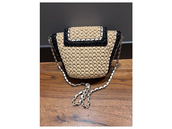 Chanel Flap Bag aus Weide Schwarz Beige - Ansicht 13