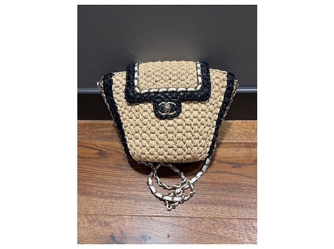 Chanel Flap Bag aus Weide Schwarz Beige - Ansicht 14