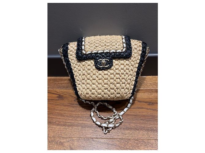 Chanel Flap Bag aus Weide Schwarz Beige - Ansicht 2