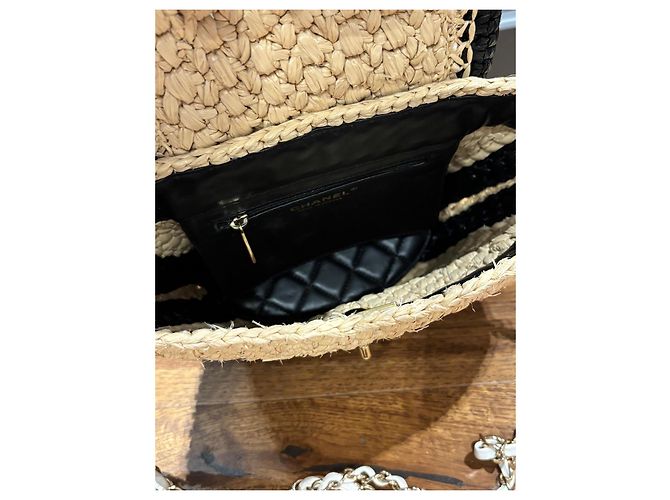 Chanel Flap Bag aus Weide Schwarz Beige - Ansicht 6