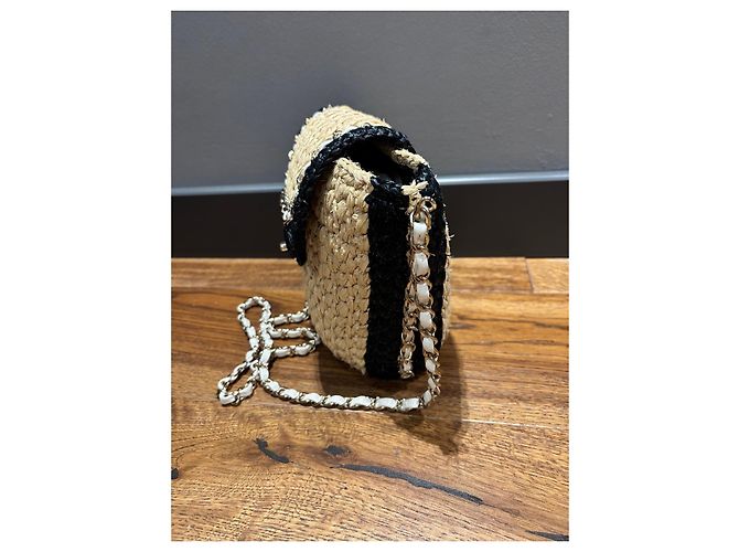 Chanel Flap Bag aus Weide Schwarz Beige - Ansicht 7