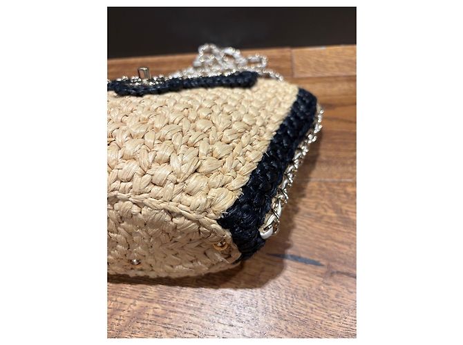 Chanel Flap Bag aus Weide Schwarz Beige - Ansicht 9