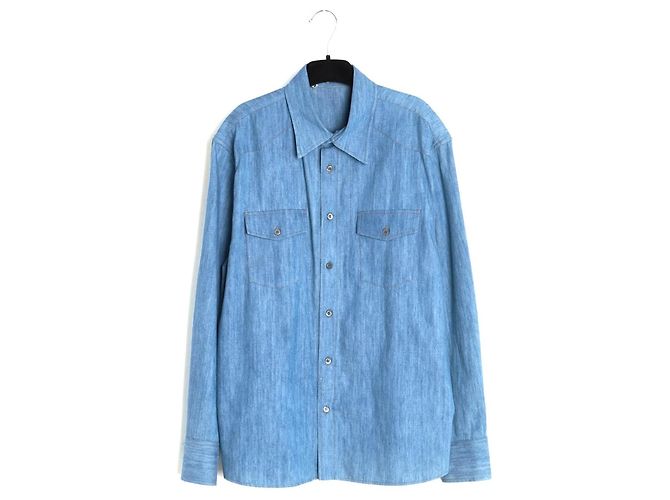 Miu Miu Camisa de denim con cuello de encaje desmontable Azul - vista 2