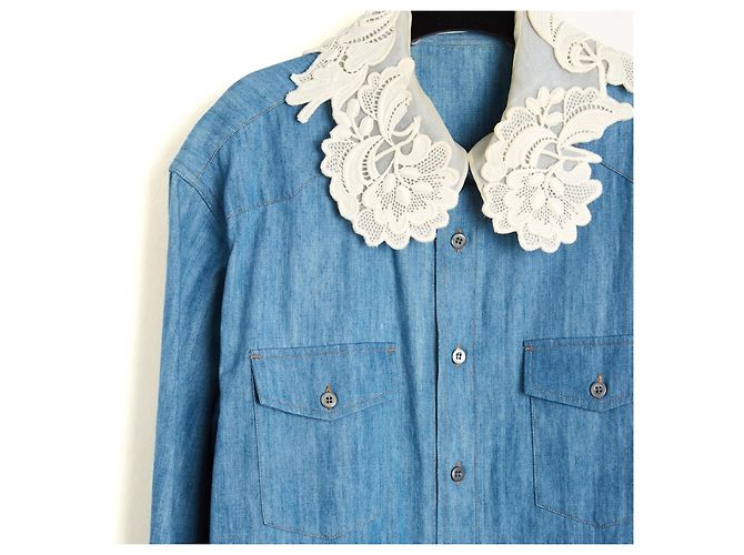 Miu Miu Camisa de denim con cuello de encaje desmontable Azul - vista 3