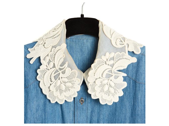 Miu Miu Camisa de denim con cuello de encaje desmontable Azul - vista 4