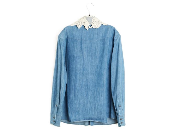 Miu Miu Camisa de denim con cuello de encaje desmontable Azul - vista 5