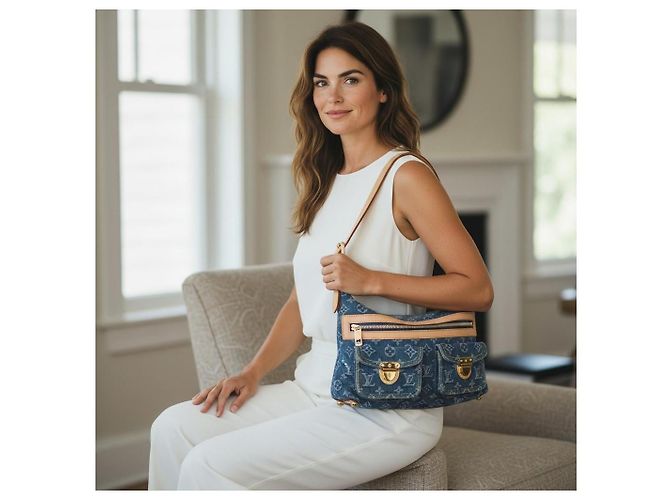 Louis Vuitton Borsa Baggy PM Denim Monogram Blu Monogramma - vista 3