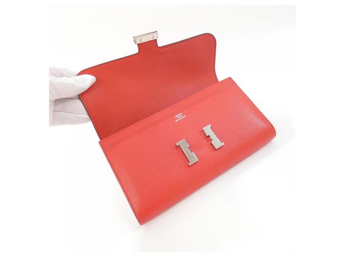 Hermès Cartera larga Hermes Constance en piel Epsom roja - vista 8