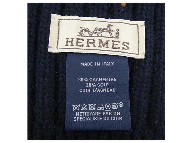 Hermès Écharpe Hermes H Torsade Cuir Bleu Marine - vue 3