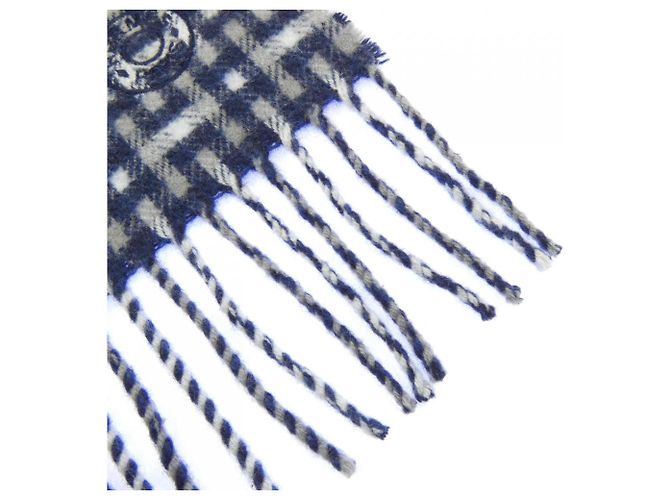 Hermès Sciarpa in cashmere Hermes H Ecosé Marrone Blu navy - vista 2